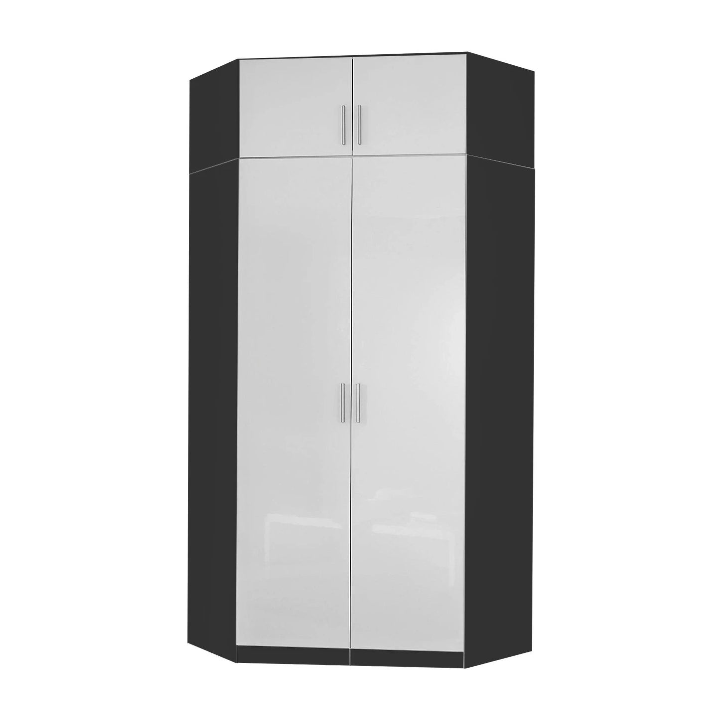 Rauch Celle White High Gloss 2 Door Corner Wardrobe With Top Unit