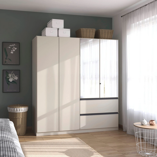 Rauch Cara Champagne 4 Door Mirrored Wardrobe with Drawers 181cm