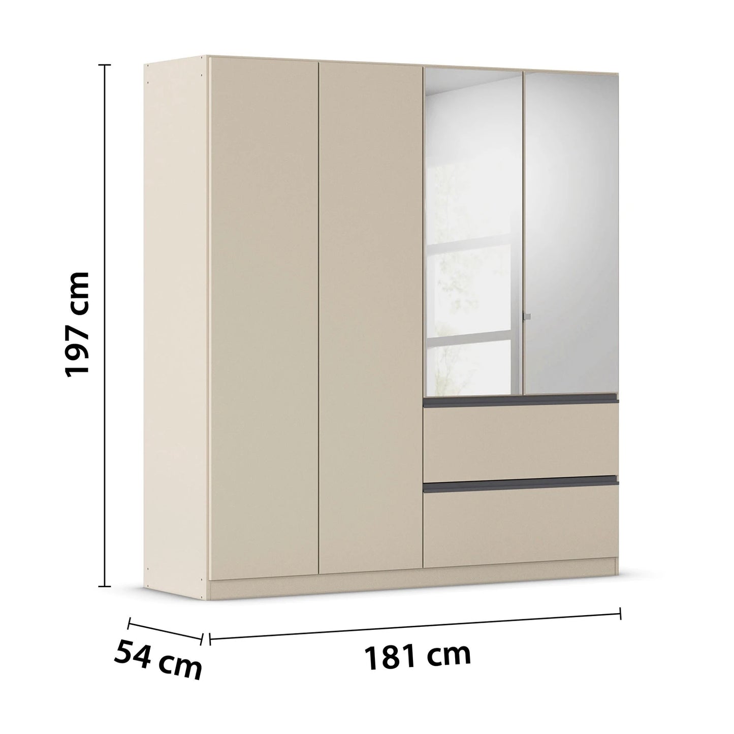 Rauch Cara Champagne 4 Door Mirrored Wardrobe with Drawers 181cm