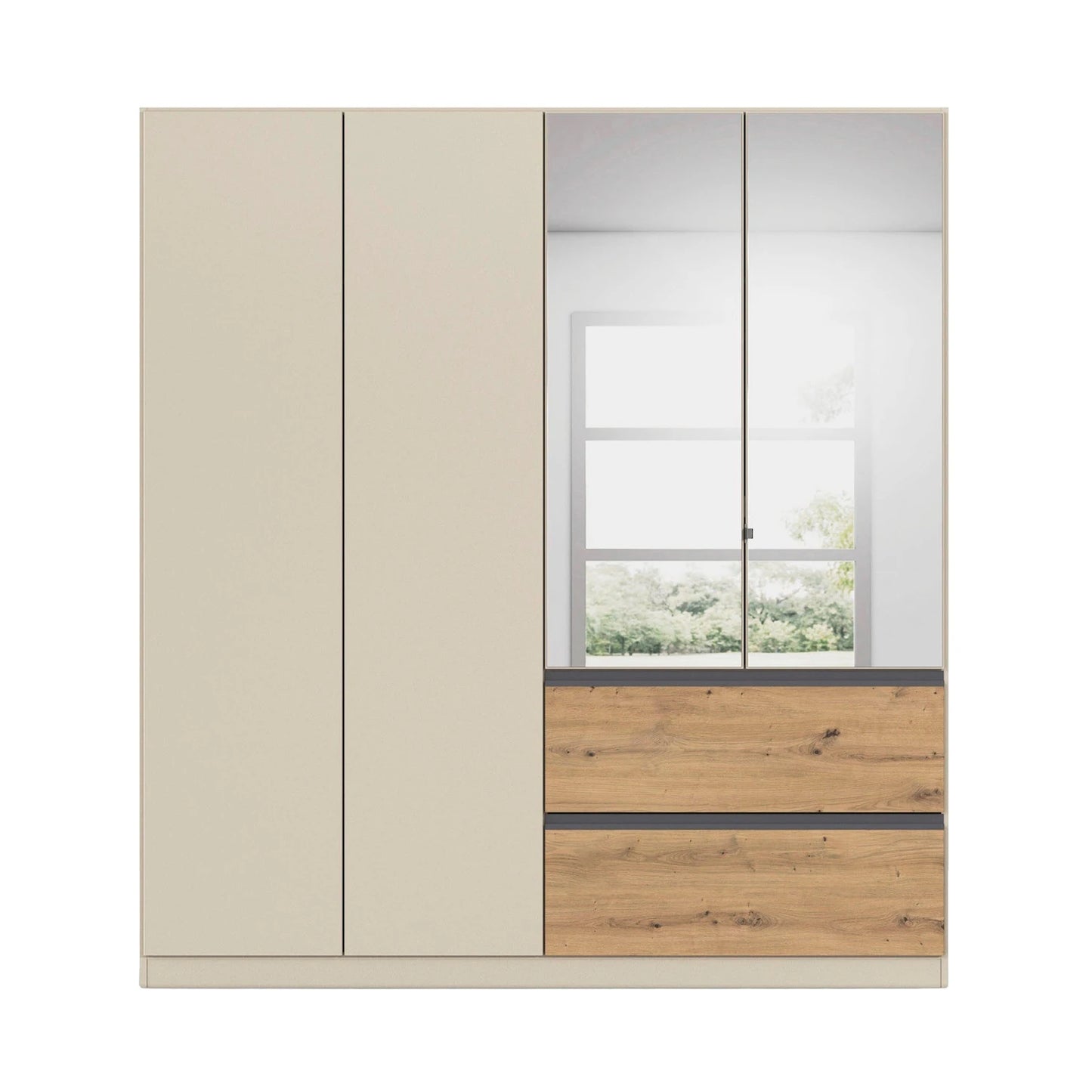 Rauch Cara Champagne 4 Door Mirrored Wardrobe with Drawers 181cm