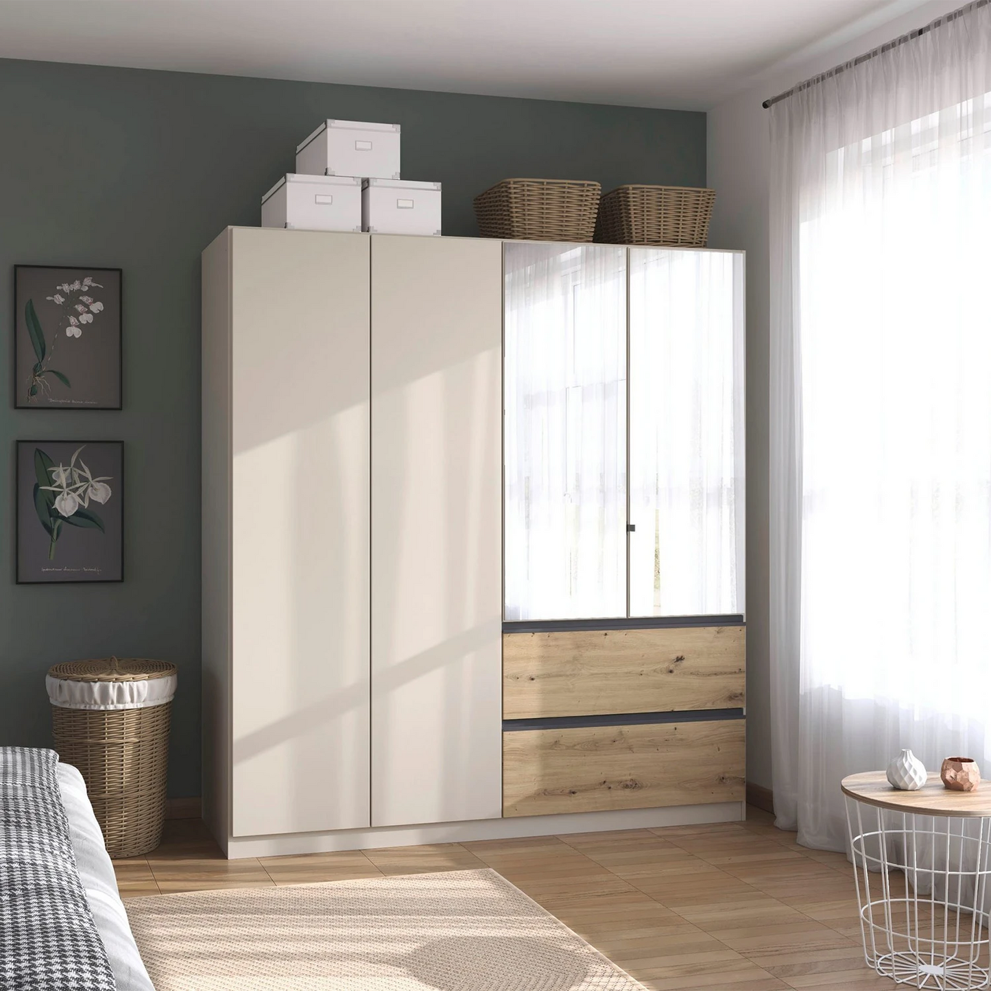 Rauch Cara Champagne 4 Door Mirrored Wardrobe with Drawers 181cm