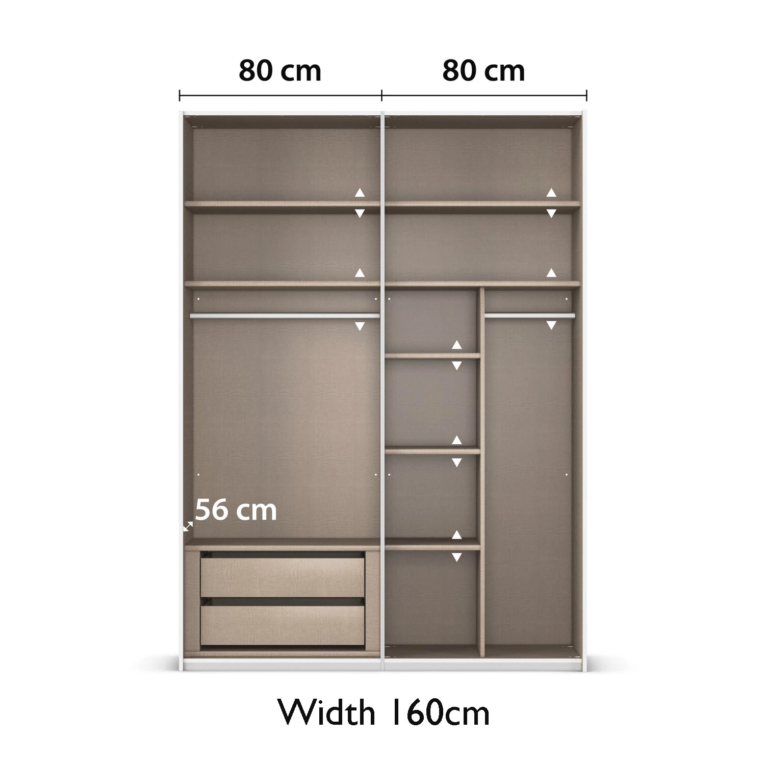 Internal View of Premium Interior of Rauch Contido W160cm 2 Door Sliding Wardrobe from Orange Plus Collection 
