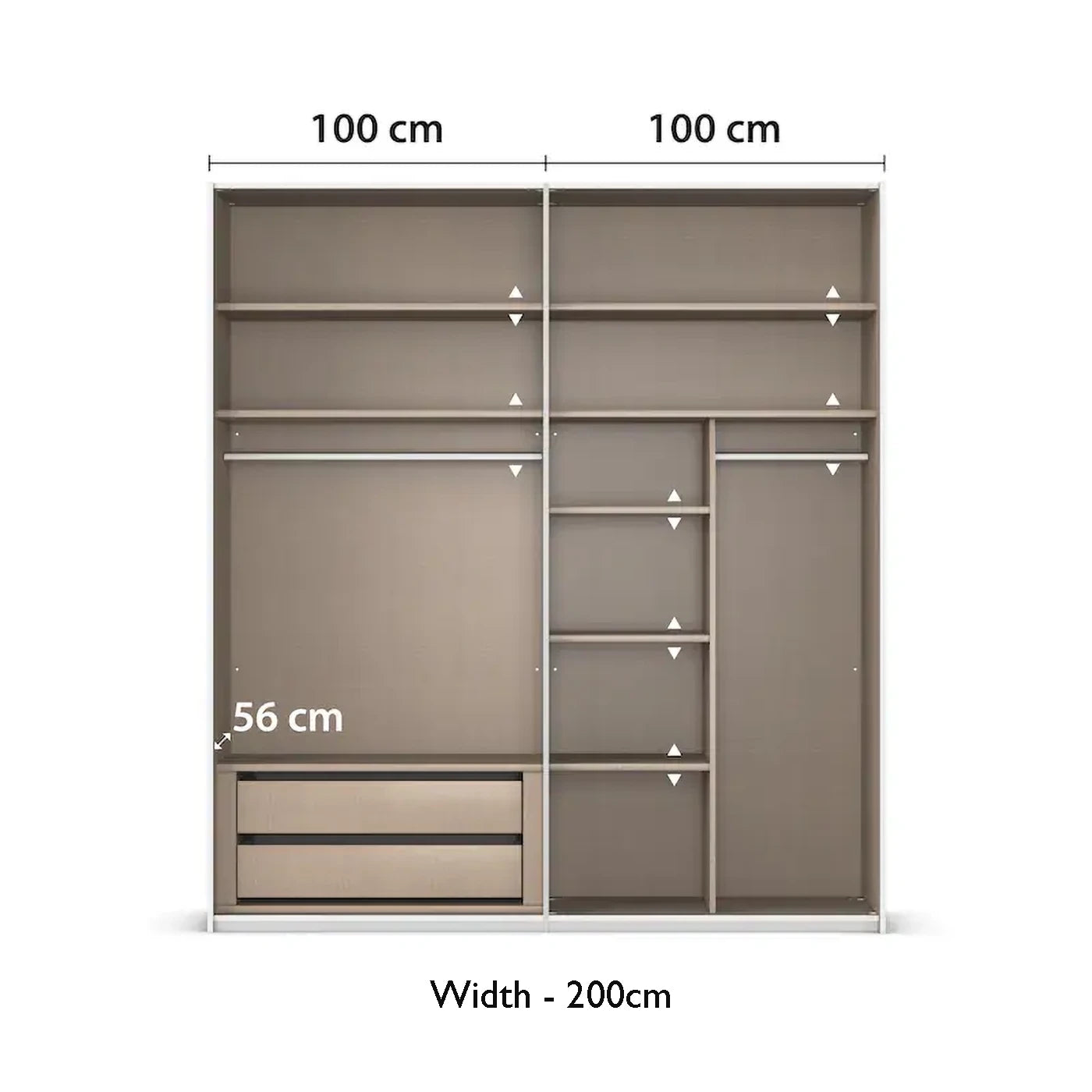 Internal View of Premium Interior of Rauch Contido W200cm 2 Door Sliding Wardrobe from Orange Plus Collection 