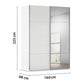 160cm Wide Rauch Contido white two door sliding wardrobe with three-panel doors and dimensions labeled on a white background