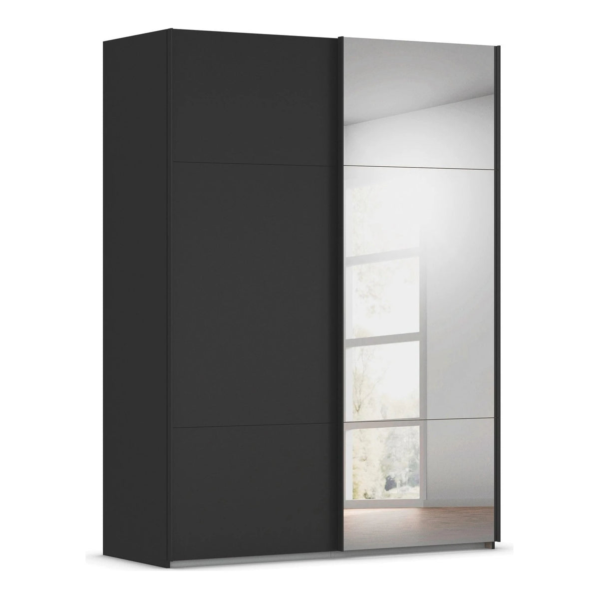 Rauch Contido Black 2 Door Sliding Wardrobe with Mirror available in 160cm, 180cm or 200cm Widths