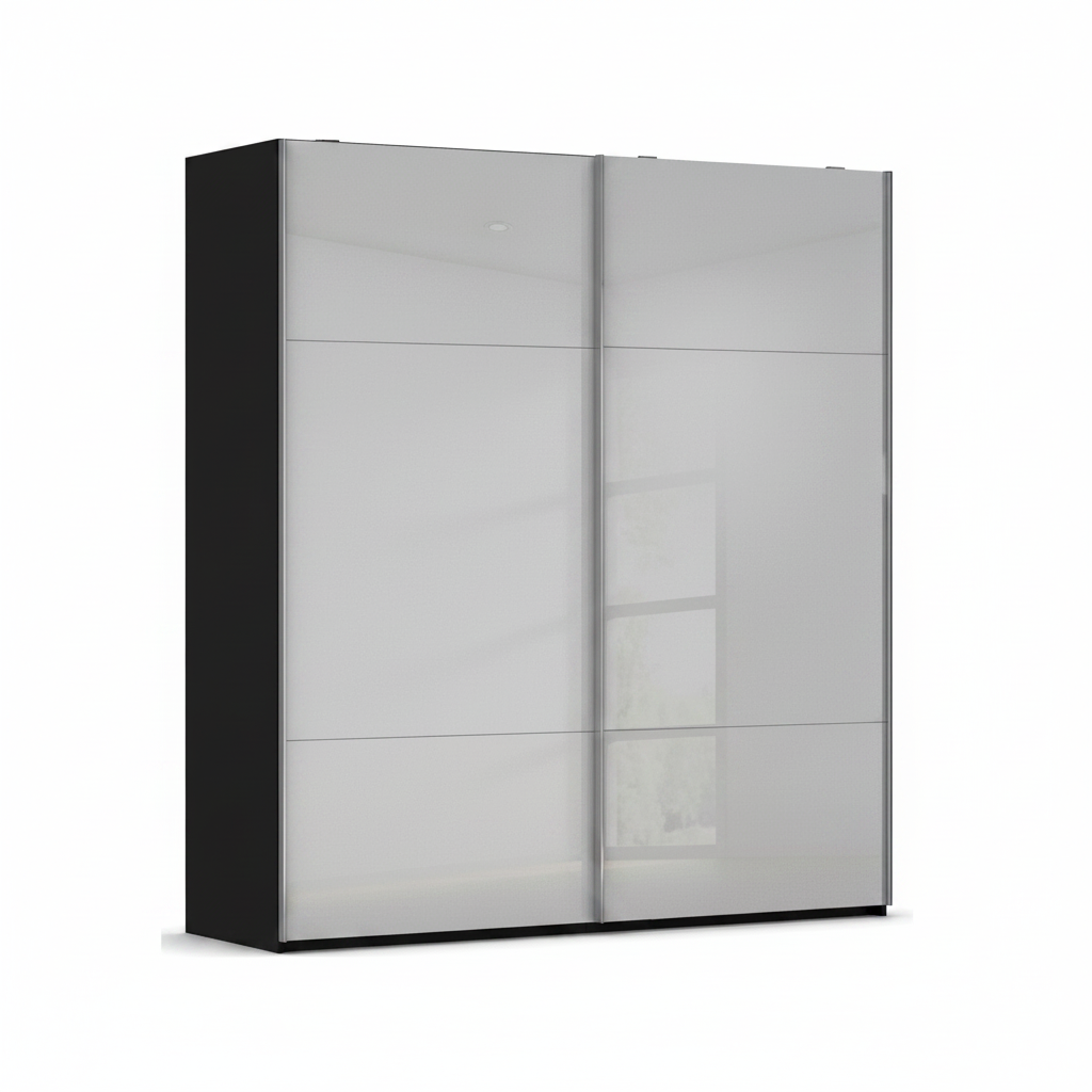 Rauch Contido 2 Door Silk Gray glass Sliding Door Wardrobe with Black Carcase Width 160, 180 or 200cm