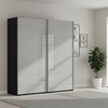 German-made Rauch Contido sliding wardrobe with silk grey glass fronts and a black carcase. Mirror option available. Choose 160cm, 180cm or 200cm.