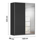 Rauch Orange Plus Contido 160cm Wide black sliding wardrobe With 1 Mirror door  with mirror dimensions labeled on a white background