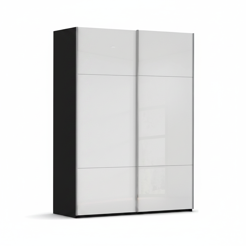 Two Colour Tone Black & White Small 2 Door Sliding Wardrobe with White Glass Front