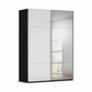 Two Colour Tone Black & White Small 2 Door Sliding Wardrobe with White Glass & Mirror Front