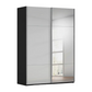 Rauch Contido two Door Silk Gray glass and Mirror Sliding Door Wardrobe with Black Carcase Width 160, 180 or 200cm