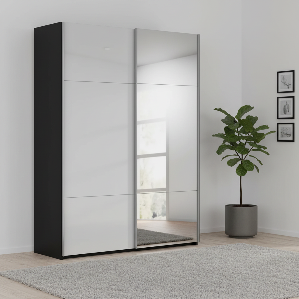 Rauch Orange Plus Contido Silk Grey Glass & Black carcase 2 Door Sliding Wardrobe