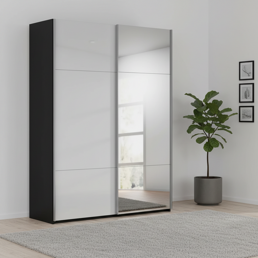 Rauch Orange Plus Contido Silk Grey Glass & Black carcase 2 Door Sliding Wardrobe