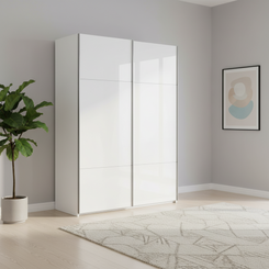Rauch Contido Crystal White Glass Front 2 Door Sliding Wardrobe – 160cm, 180cm or 200cm