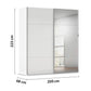 200cm Wide Rauch Contido white two door sliding wardrobe with three-panel doors and dimensions labeled on a white background