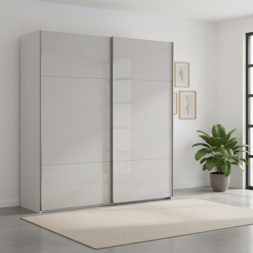 Rauch Orange Plus Contido 2 Door Silk Grey Glass Sliding Door Wardrobe, Available in Width 160, 180 or 200cm, styled in a room