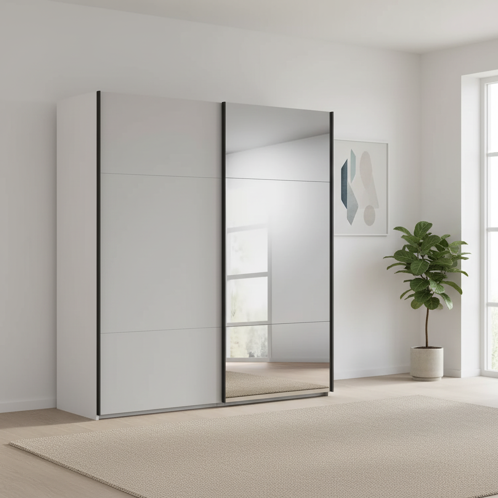 Rauch Contido Silk Grey 2 Door Sliding Wardrobe – 160cm, 180cm or 200cm