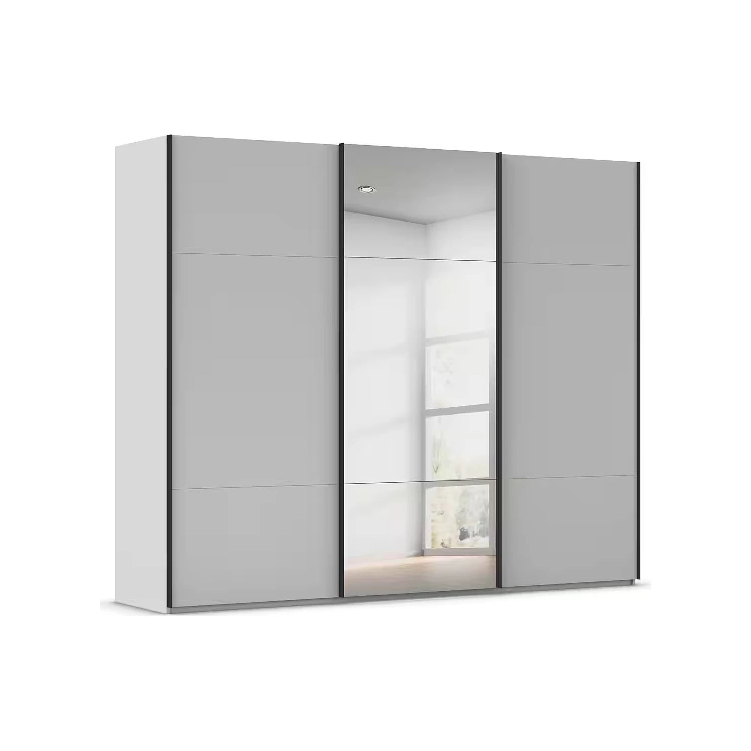 Rauch Contido 3 Door Sliding Wardrobe in Silk Grey with black handle strips
