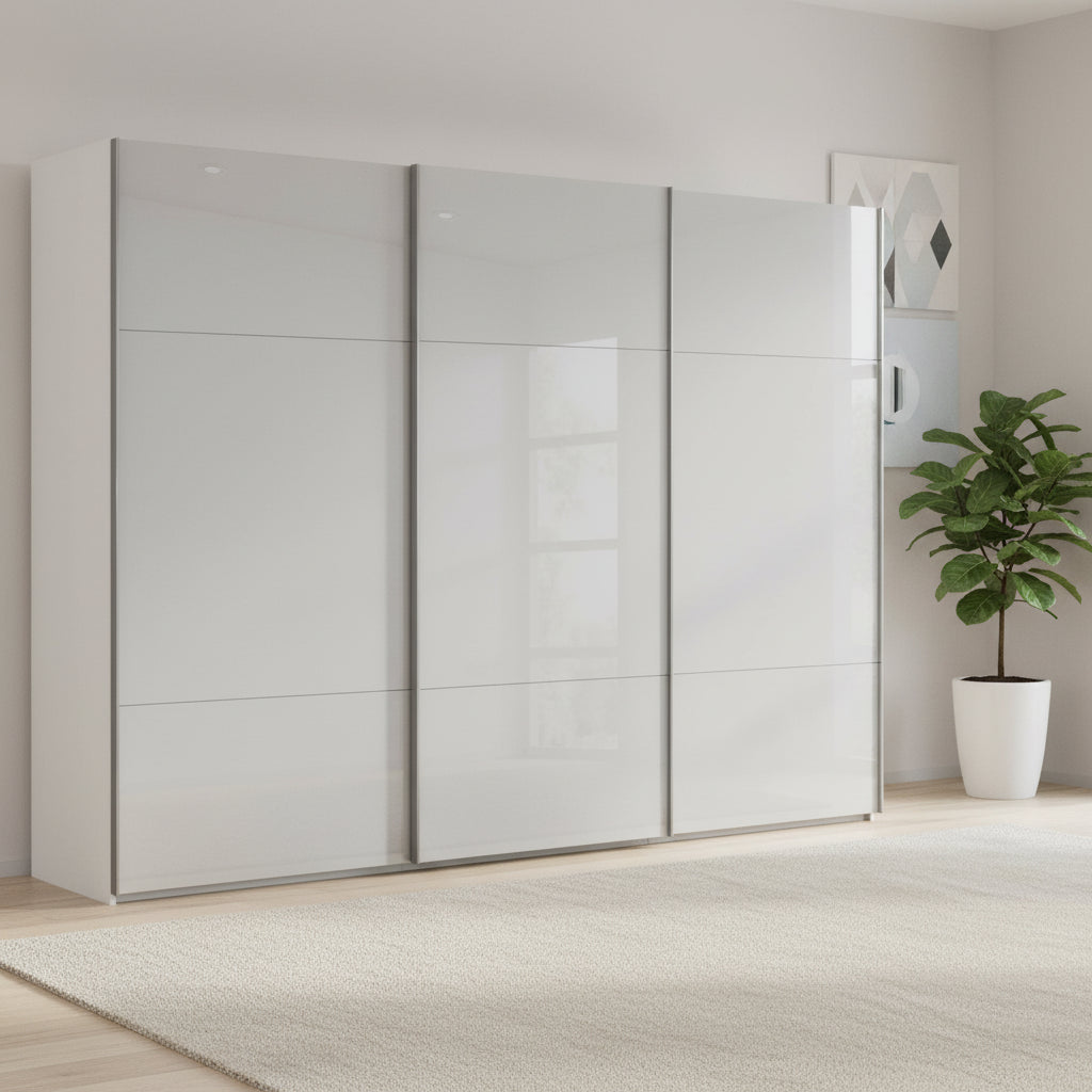Rauch Contido 3 Door Glass Sliding Wardrobe in Silk Grey - Home Of Wardrobes