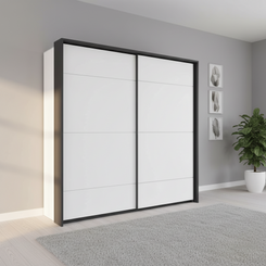 Rauch Corvo White Sliding wardrobe door with black frame and white panels 