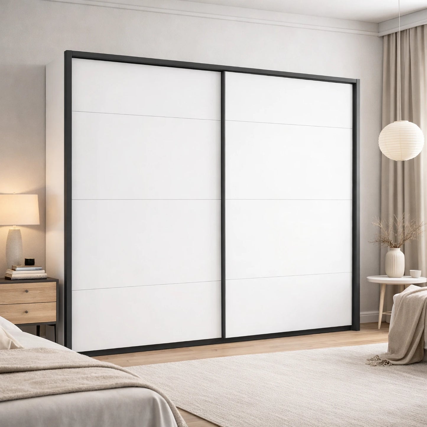 Rauch Corvo White Sliding Door Wardrobe with Passepartout Frame – 225cm