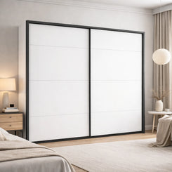 Rauch Corvo White Sliding Door Wardrobe with Passepartout Frame – 225cm