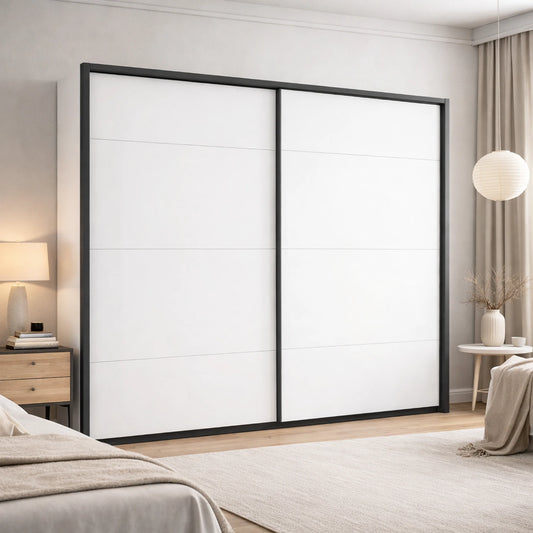 Rauch Corvo White Sliding Door Wardrobe with Passepartout Frame – 225cm