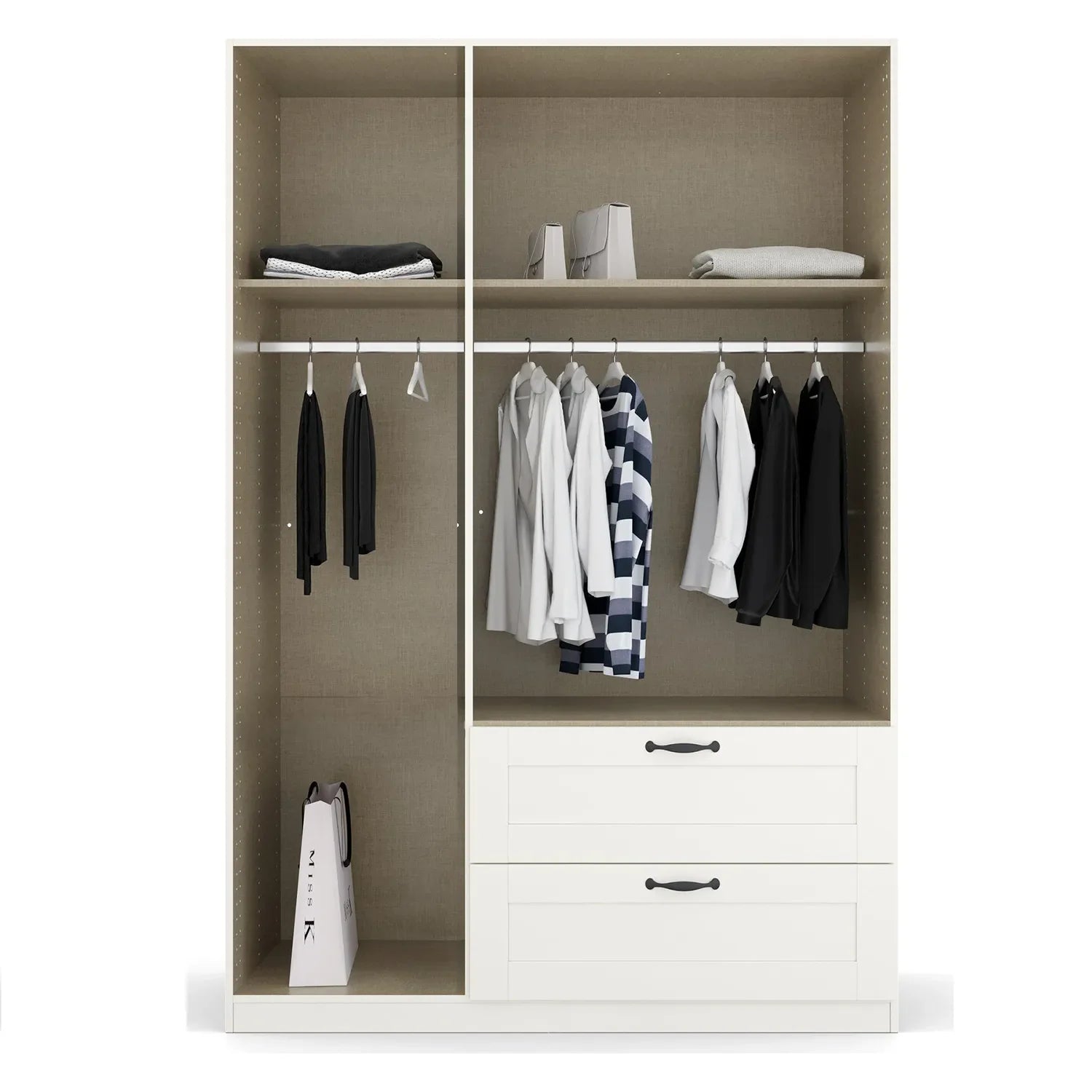 Rauch Cottage 136cm White 3 Door Wardrobe with Drawers - Interior view Styled in a Bedroom