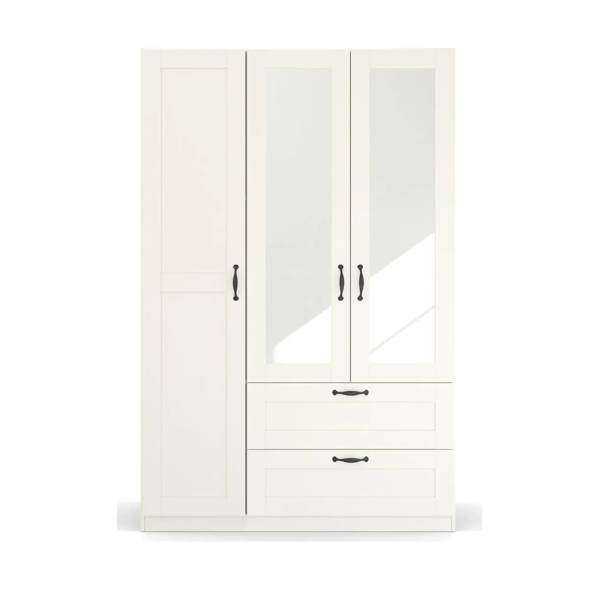 Rauch Cottage 136cm White 3 Door Wardrobe with Drawers & Mirror - Front view