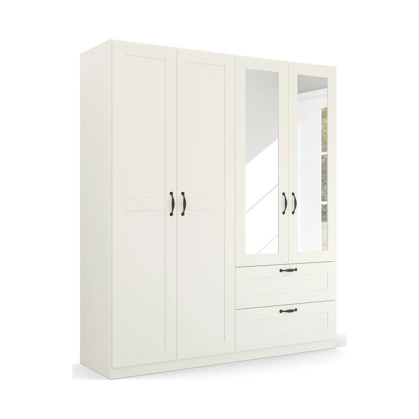 Rauch Cottage 181cm White 4 Door Wardrobe with Drawers & Mirror