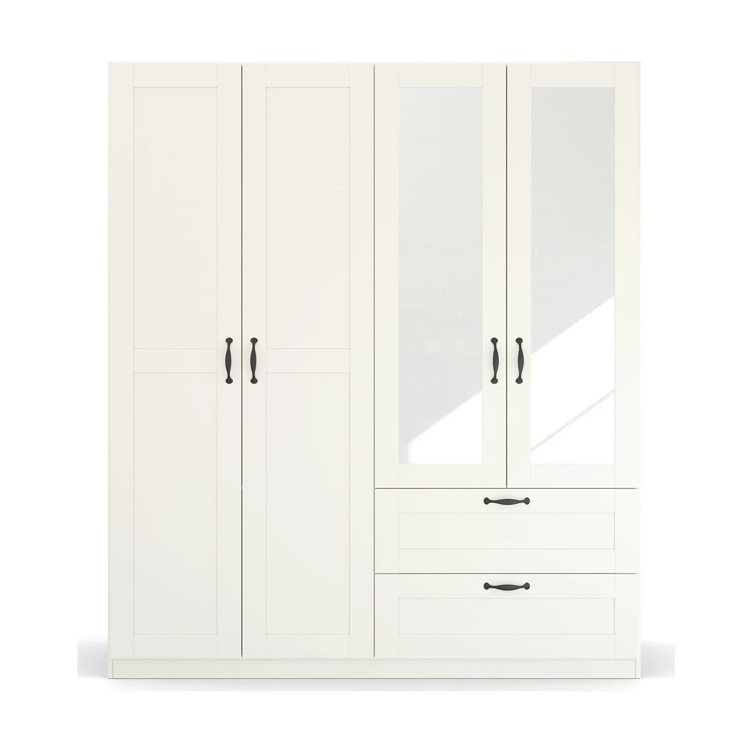 Rauch Cottage 181cm White 4 Door Wardrobe with Drawers & Mirror - Front view