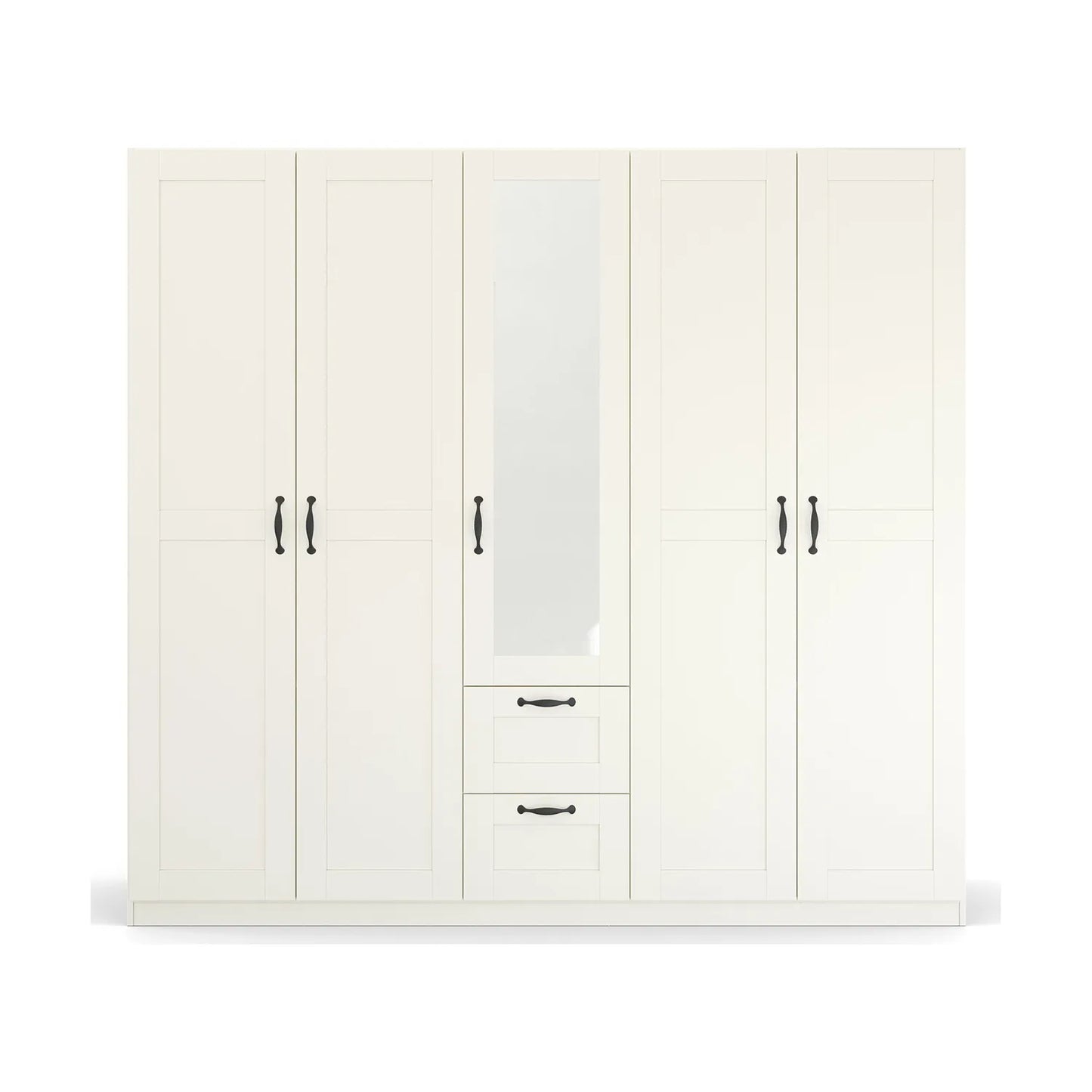 Rauch Cottage 226cm Wide 5 Door Wardrobe with Drawers & Mirror - Front view