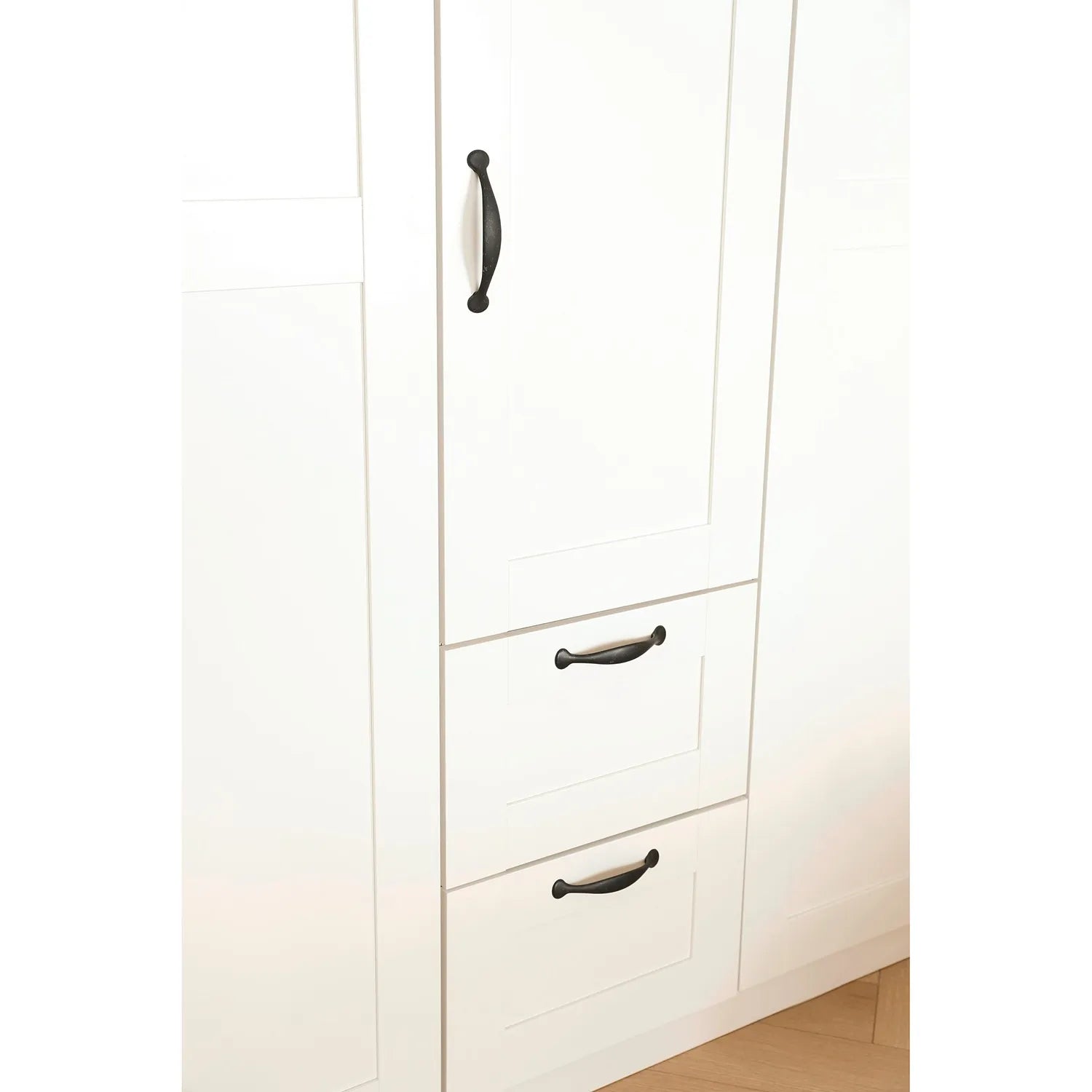 Rauch Cottage 226cm Wide 5 Door Wardrobe with Drawers & Mirror - Drawers with Handles Close view