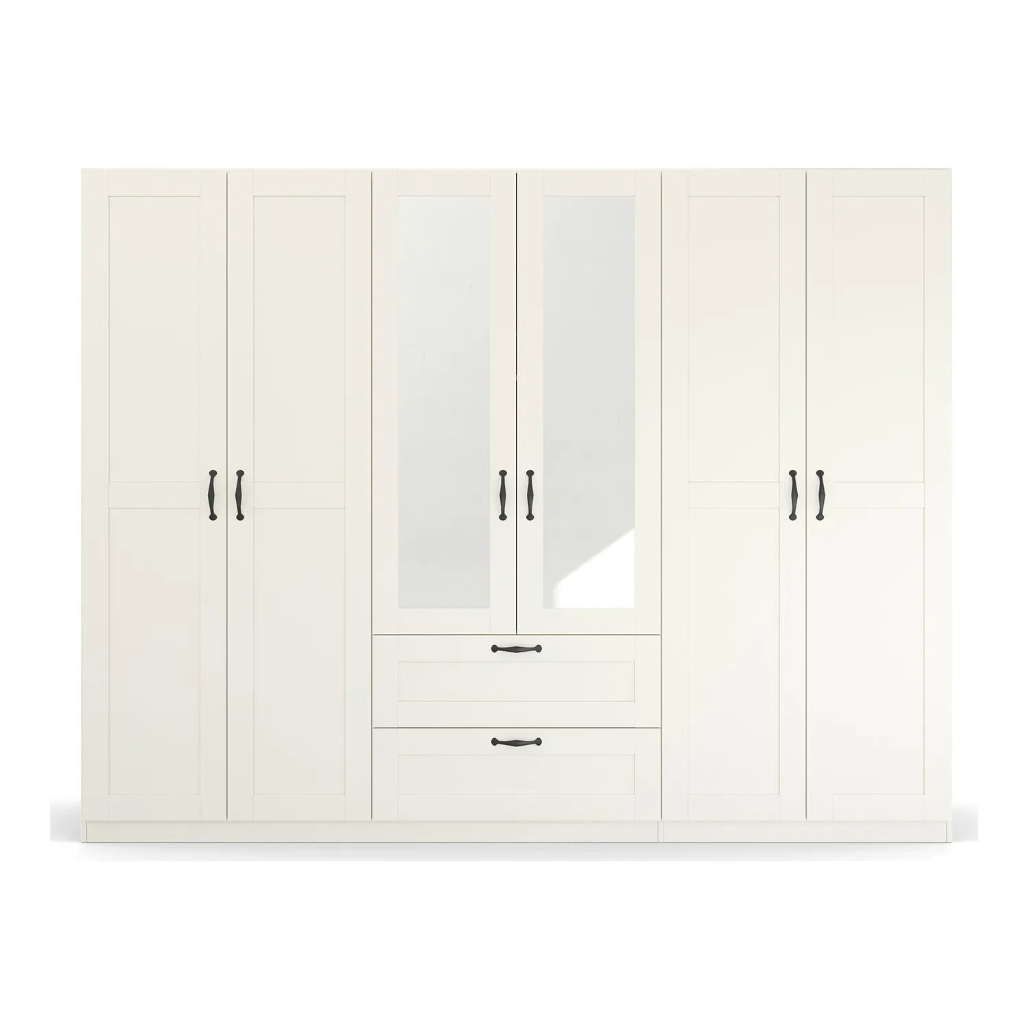 Rauch Cottage 271cm Wide 6 Door Wardrobe with Drawers & Mirror - Front view