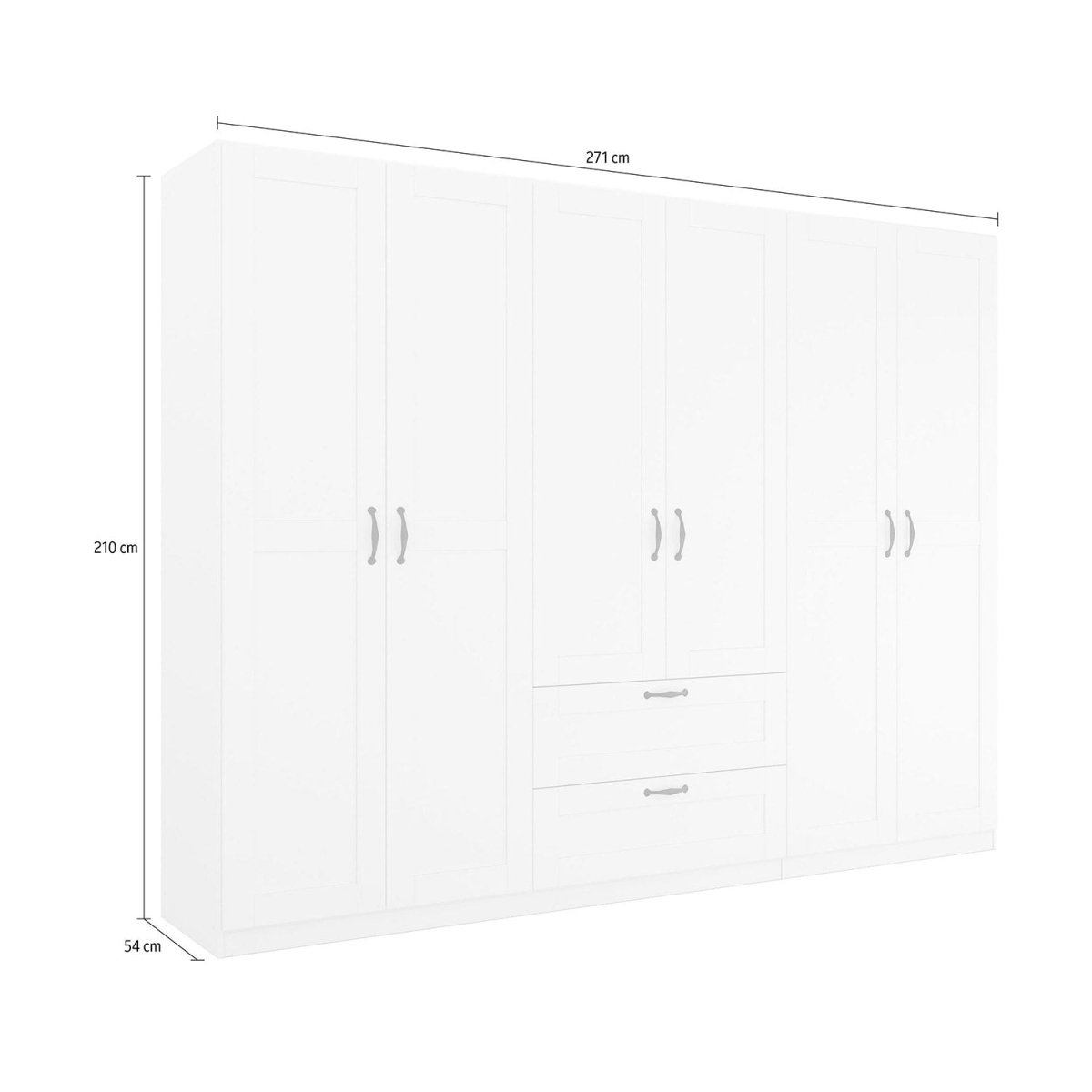 Rauch Cottage 271cm Wide 6 Door Wardrobe with Drawers - Dimensions