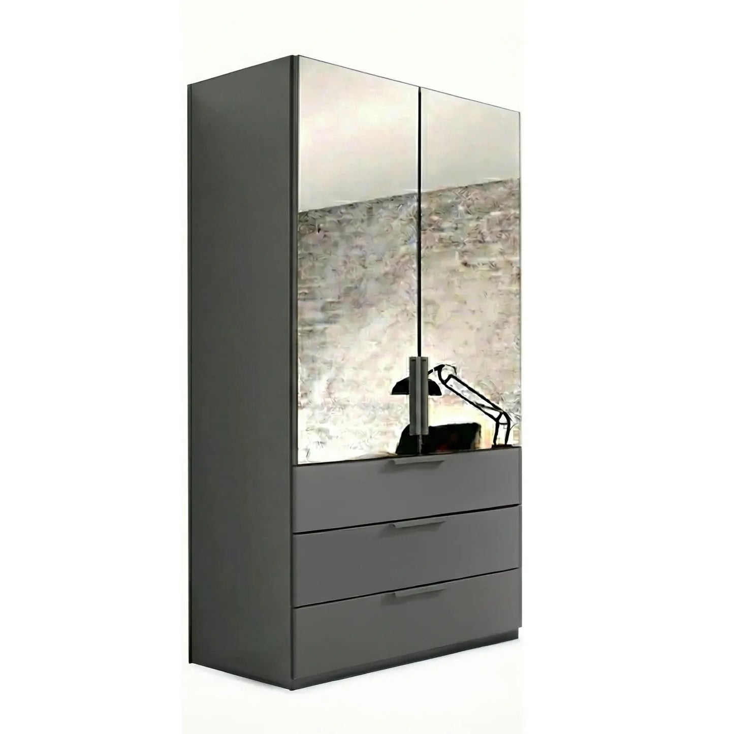 Rauch Crystal 2 Door Colour Glass & Mirror Wardrobe with Drawers in graphite
