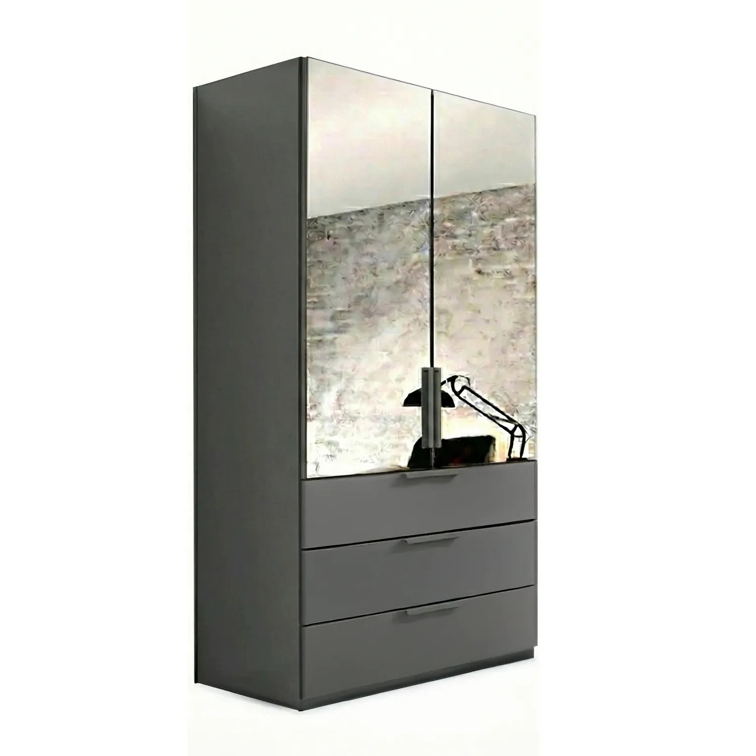 Rauch Crystal 2 Door Colour Glass & Mirror Wardrobe with Drawers in graphite

