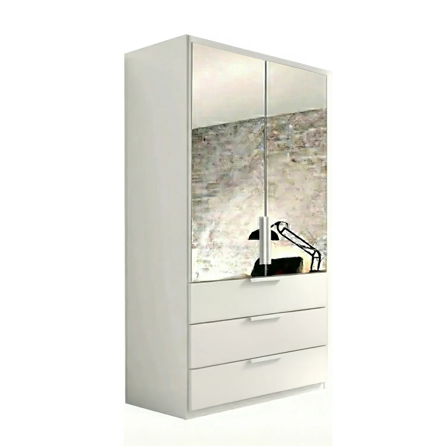 Rauch Crystal 2 Door Colour Glass & Mirror Wardrobe with Drawers in White