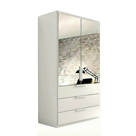 Rauch Crystal 2 Door Colour Glass & Mirror Wardrobe with Drawers in White