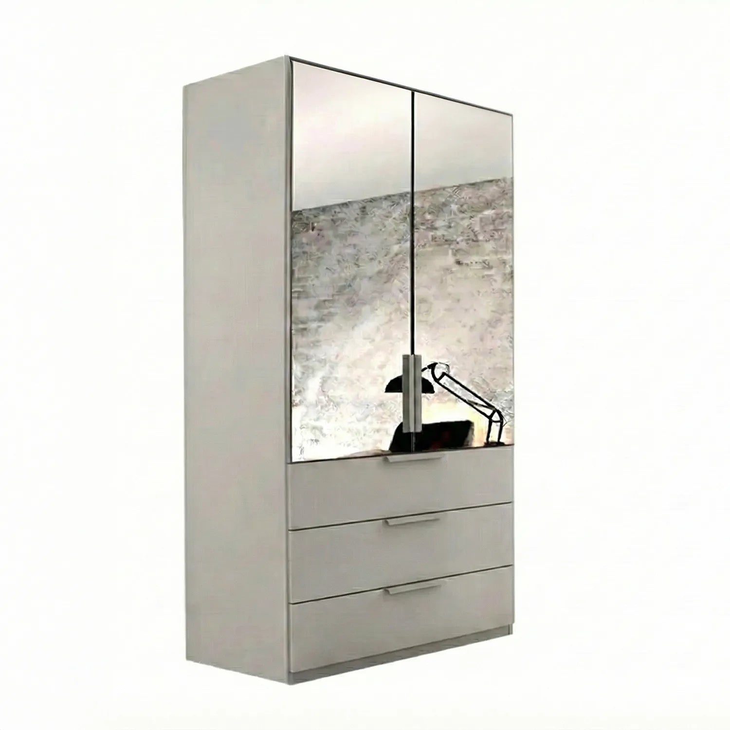 Rauch Crystal 2 Door Colour Glass & Mirror Wardrobe with Drawers in silk grey