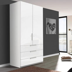 Rauch Crystal 2 Door Colour Glass Wardrobe with Drawers in White -  Styled in a Bedroom