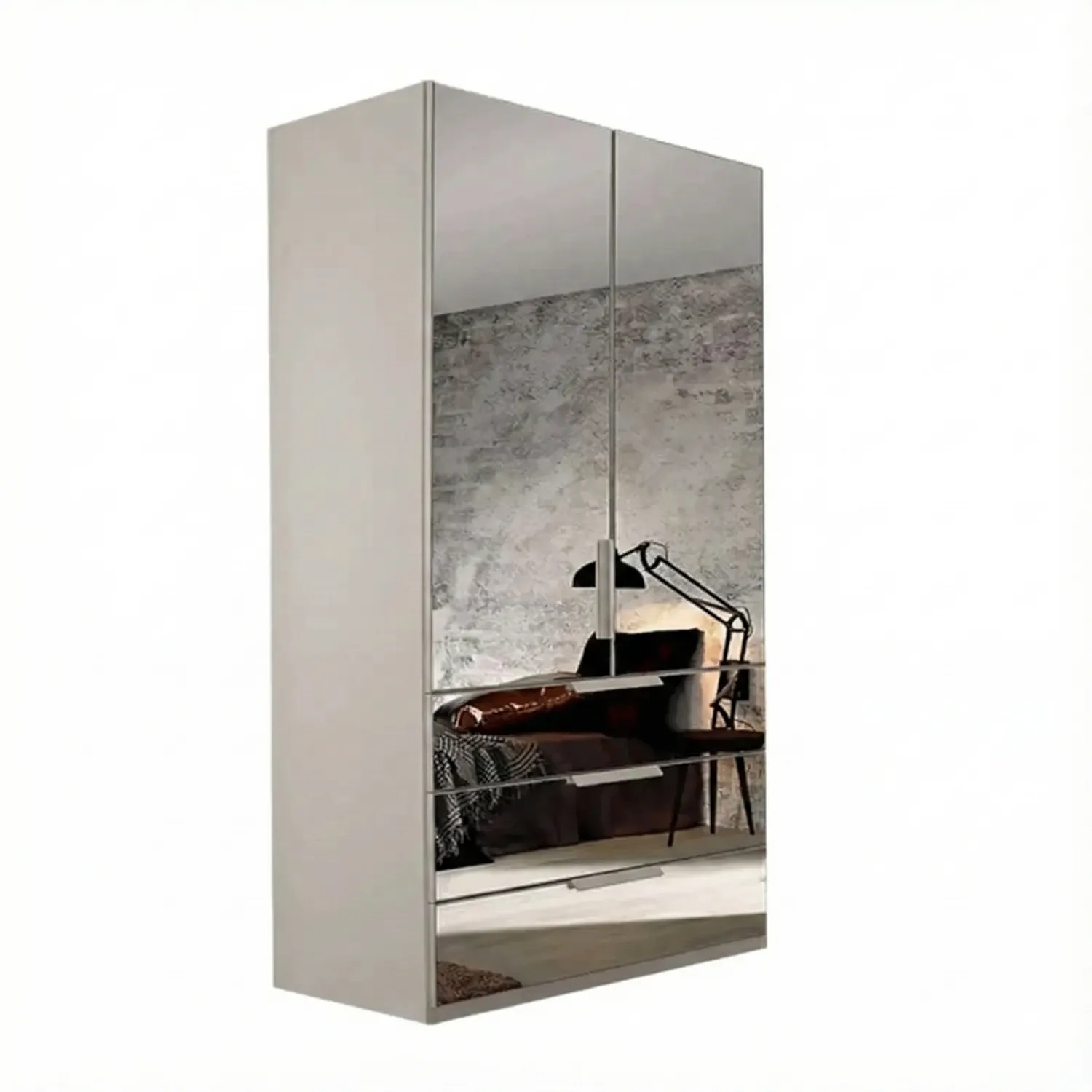 Rauch Crystal 2 Door Full Mirror Wardrobe with Drawers in silk grey