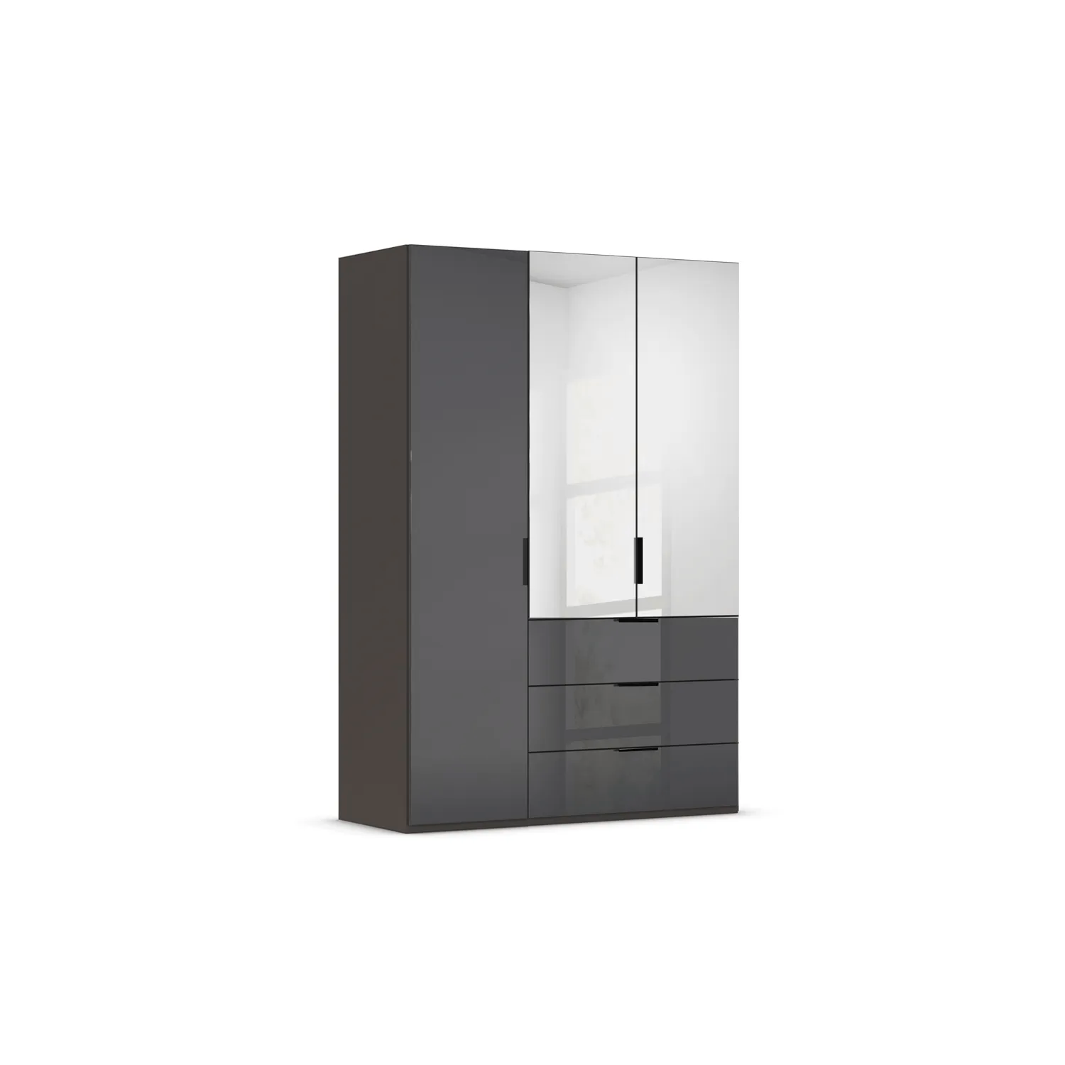 Rauch Crystal 3 Door Colour Glass & Mirror Wardrobe with Drawers in Graphite