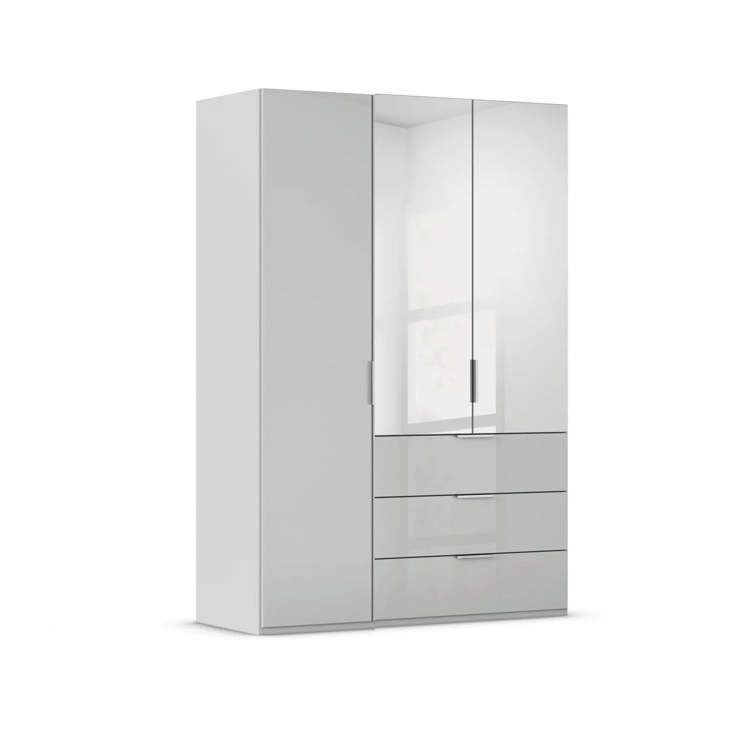 Rauch Crystal 3 Door Colour Glass & Mirror Wardrobe with Drawers in Silk Grey