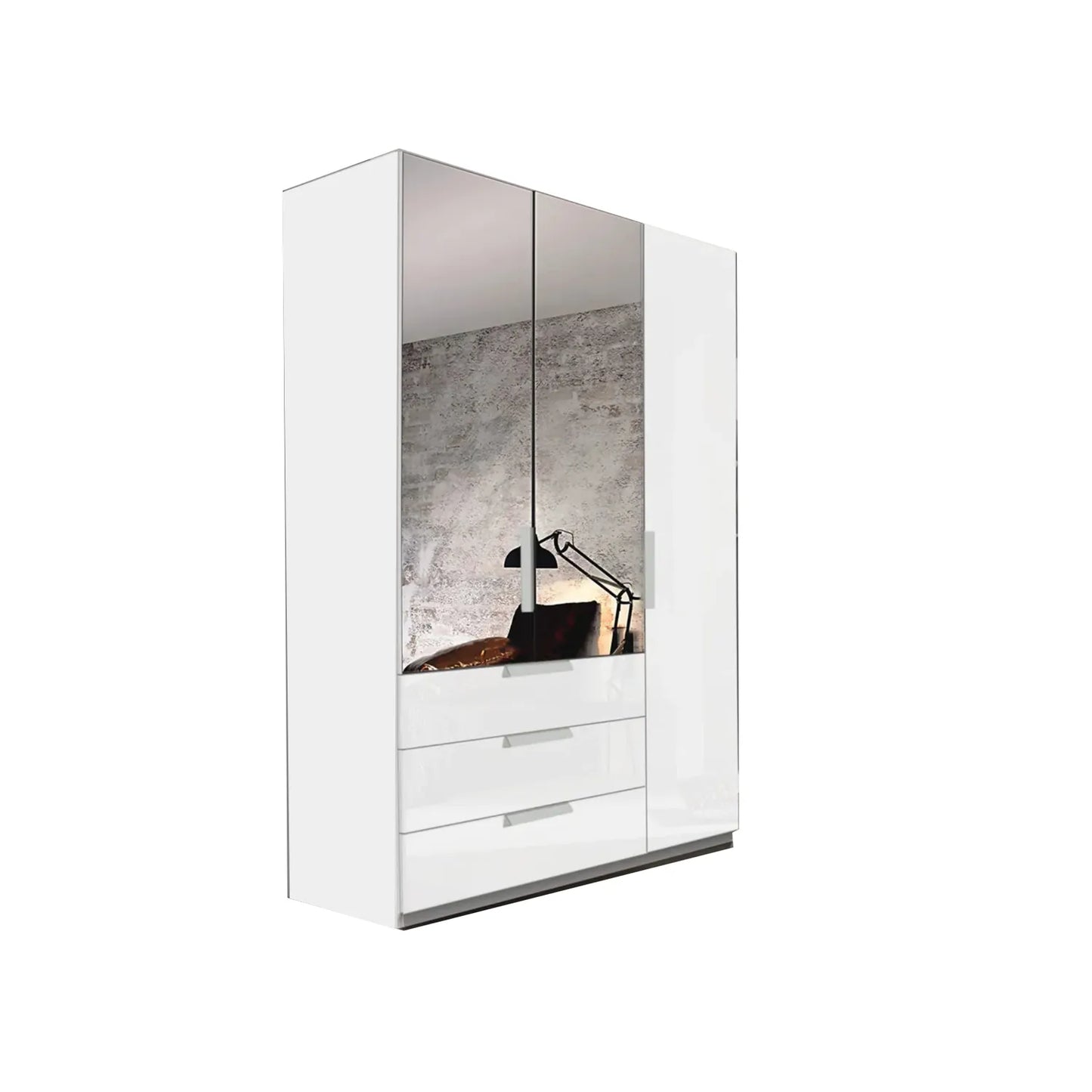 Rauch Crystal 3 Door Colour Glass & Mirror Wardrobe with Drawers in White