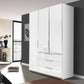 Rauch Crystal 3 Door Colour Glass Wardrobe with Drawers in White - Styled in a Bedroom