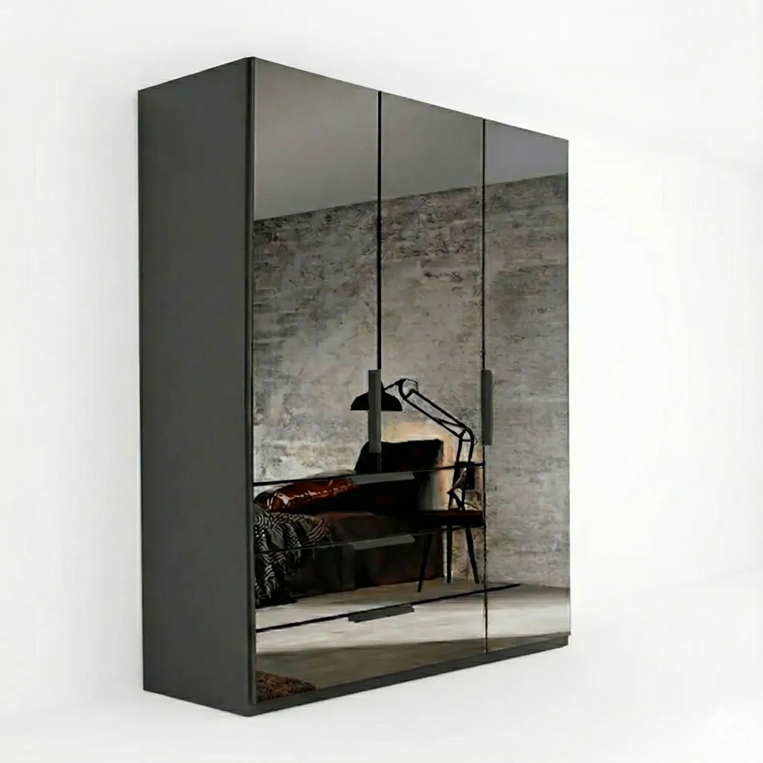 Rauch Crystal 3 Door Full Mirror Wardrobe with Drawers in graphite