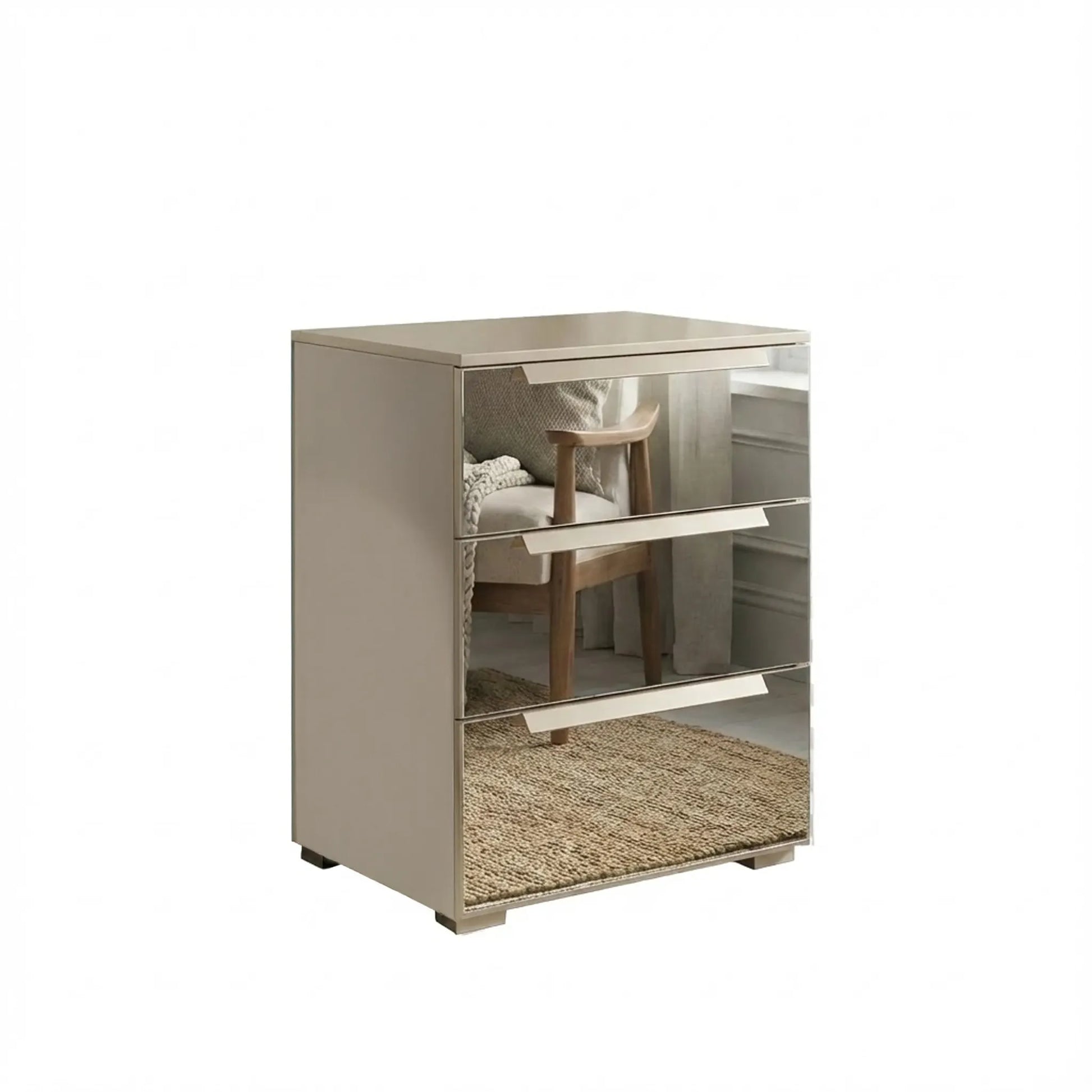 Crystal 3 Drawer Bedside Table in Champagne