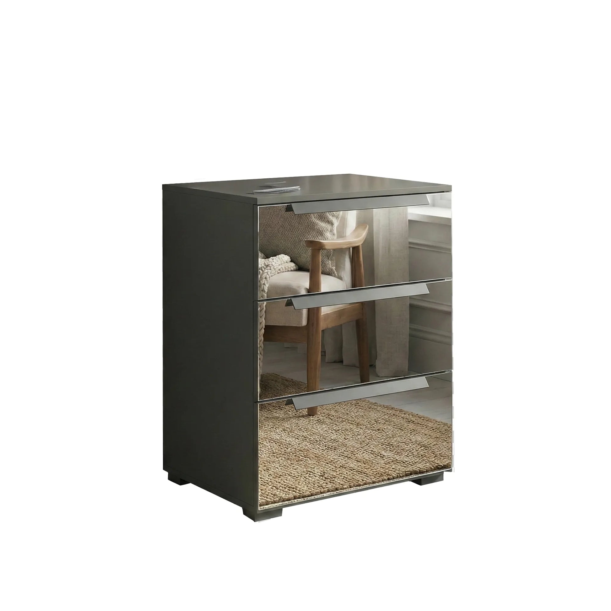 Crystal 3 Drawer Bedside Table in Graphite