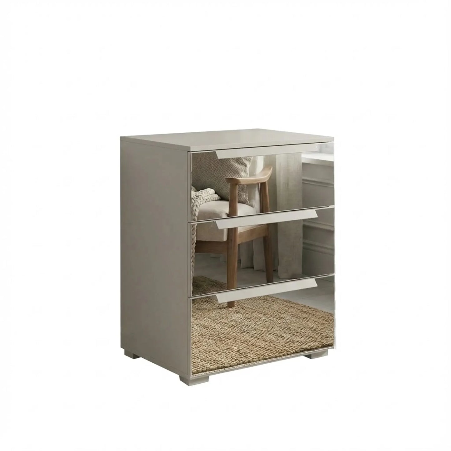 Crystal 3 Drawer Bedside Table in silk  grey